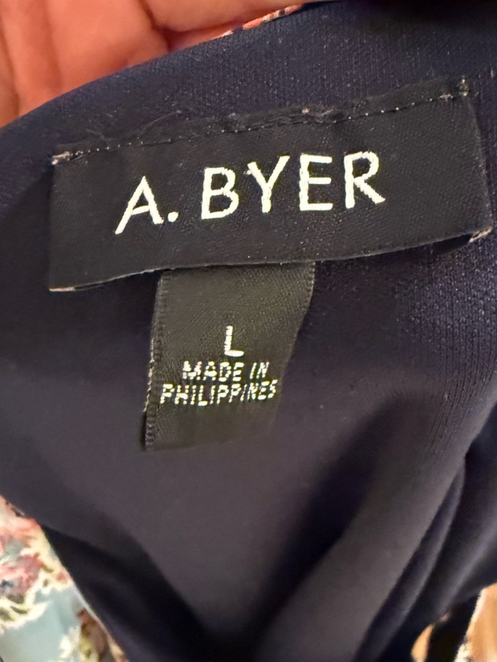A. Byer Navy Floral Patchwork Printed Dress Size L - Picture 3 of 5